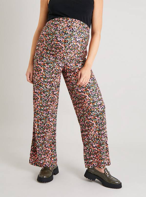 MATERNITY Ditsy Floral Plissé Kick Flare Trousers 10